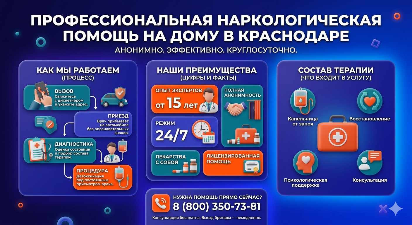 Инфографика о принципах лечения алкоголизма на дому в Торбеево: этапы вызова нарколога, преимущества анонимной детоксикации и состав медицинской помощи.